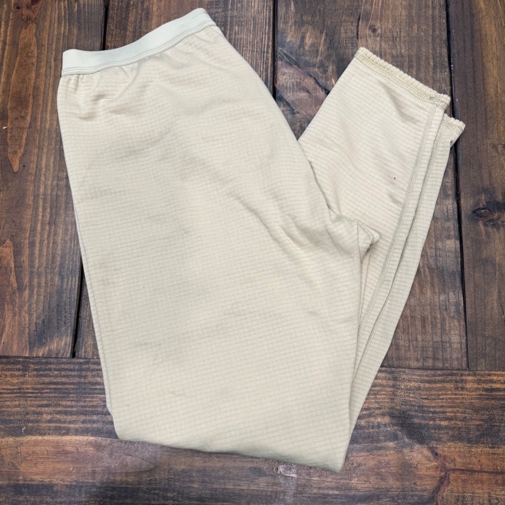 Polartec Mens‎ Tan Grid Fleece Thermal Base Layer Pants Waffle Knit Made in USA